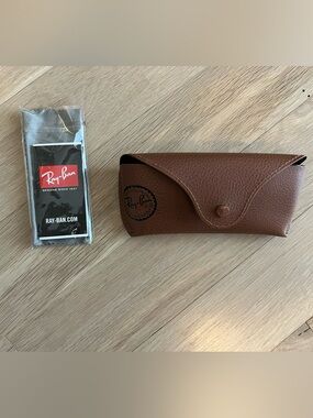 Ray-Ban Brown Leather Sunglasses Case with Logo Snap